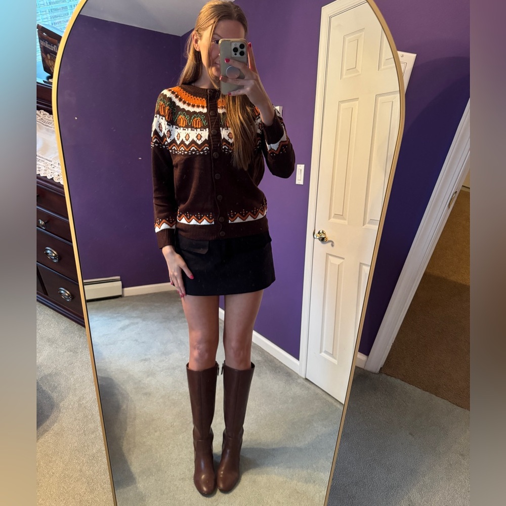 Brown fall cardigan sweater with pumpkin size small brand new without tags
